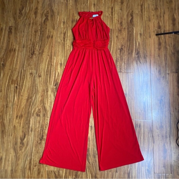 Shelby & Palmer Pants - Shelby & Palmer Women's Red Halter Jersey Wide Leg Pant Jumpsuit Size Small Glam